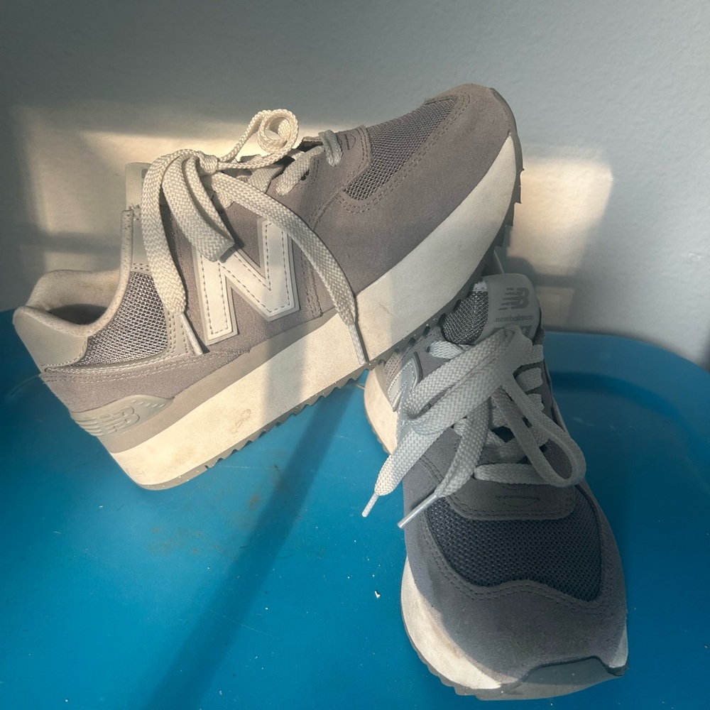 New Balance Grey and White Platform Sneakers